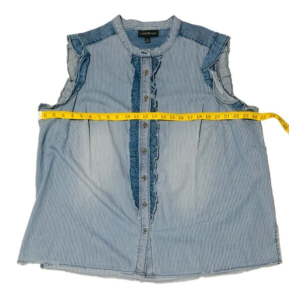LANE BRYANT Size 18 Chambray Sleeveless Ruffle Button Placket Tank Top - Picture 3 of 5